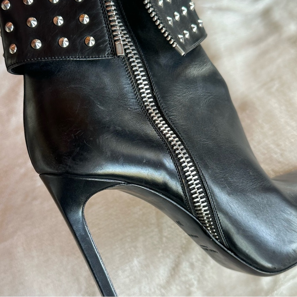 YSL Saint Laurent Black Studded Heeled Boots Size 39 European 4.75 inch Luxury - Picture 7 of 17
